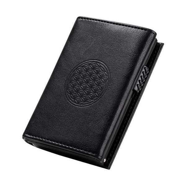 Premium Credit Card Holder Leather RFID Wallet Flower of Life Black -