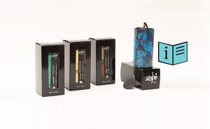 Alt text: Set of four Zaphir wind chimes Crystalide, Sunray, Twilight and Blue Moon representing the four seasons Spring, Summer, Autumn and Winter displayed alongside a downloadable PDF info leaflet with tuning notes and guidance