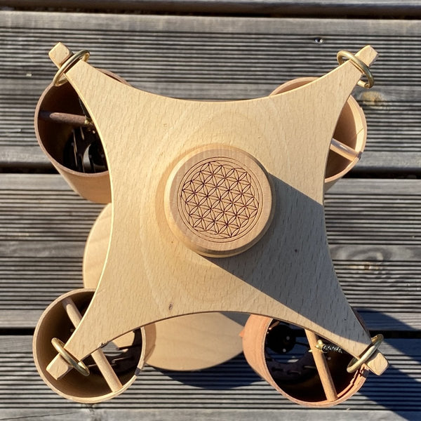 Koshi Earth Symphony Set of 4 Chimes + Premium Flower of Life Stand. Made in France - wind chime set with stand