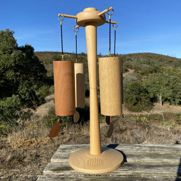 Koshi Earth Symphony Set of 4 Chimes + Zenmotion Stand. Made in France - wind chime set with stand